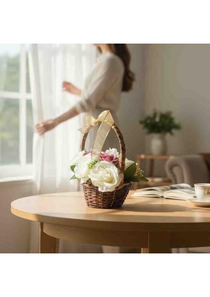 Gerçek Hasırdan Yapılmış Dikdörtgen Mini Gül Sepeti fırsatları