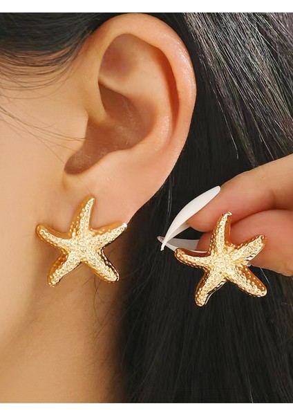 Deniz Yıldızı Gold Kaplama Yeni Mode Kadın Küpe