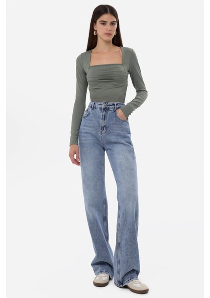 Kadın Kırışıklıklı Bluz Green