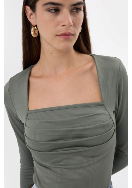 Kadın Kırışıklıklı Bluz Green
