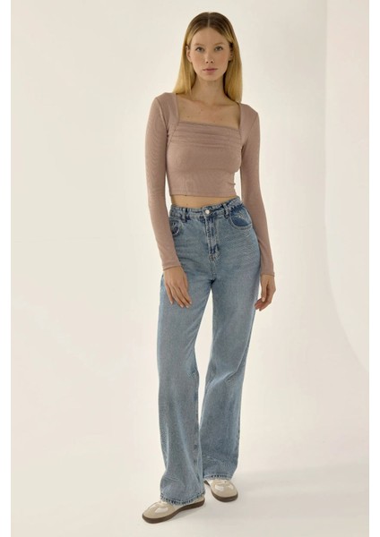 Kadın Kırışıklıklı Bluz Natural