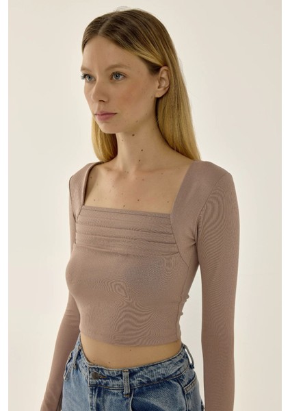 Kadın Kırışıklıklı Bluz Natural