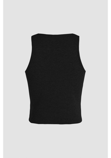 Kadın Düğme Detaylı Crop Üst Black