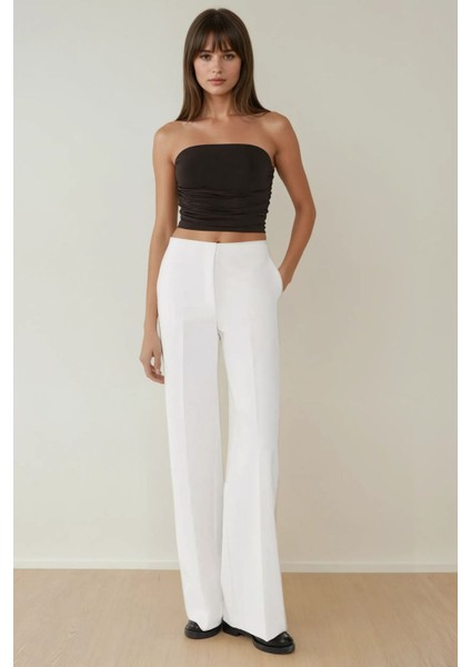 Kadın Askısız Drapeli Crop Top Black