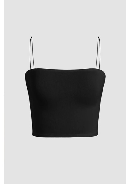 Kadın Kare Yaka Crop Top Black fırsatları