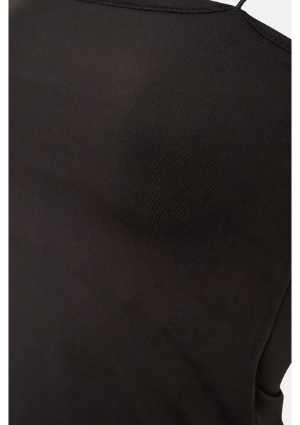 Kadın Kare Yaka Crop Top Black