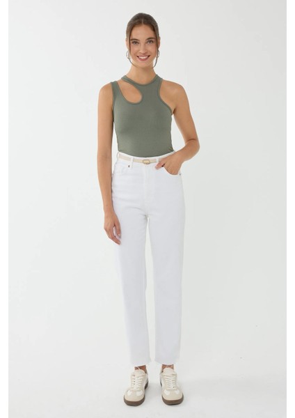 Kadın Asimetrik Yaka Crop Top Yeşil