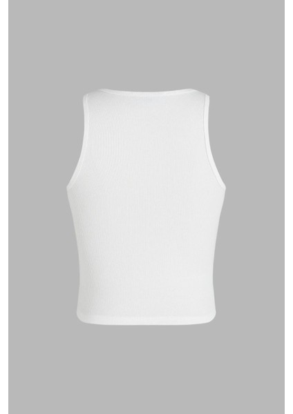 Kadın Düğme Detaylı Crop Üst White