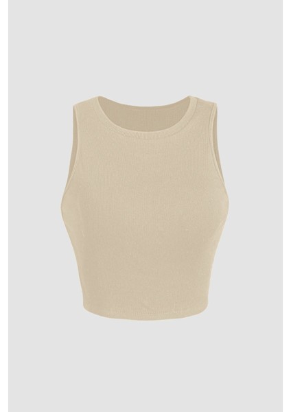 Kadın Basic Crop Top Natural
