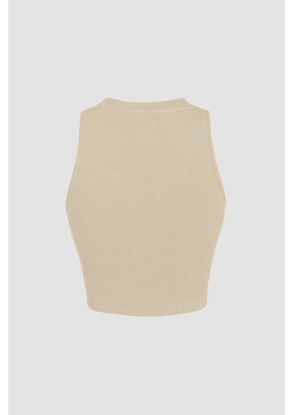 Kadın Basic Crop Top Natural
