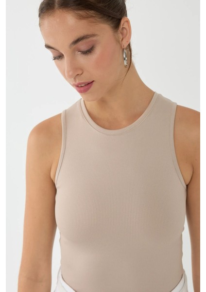 Kadın Basic Crop Top Natural