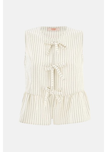 Kadın Dantel Detaylı Şeritli Kolsuz Bluz Natural