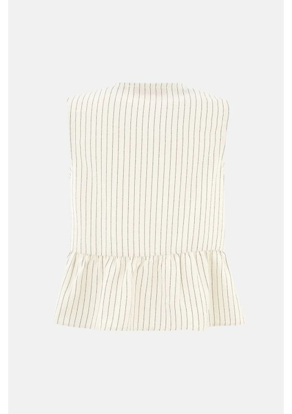 Kadın Dantel Detaylı Şeritli Kolsuz Bluz Natural