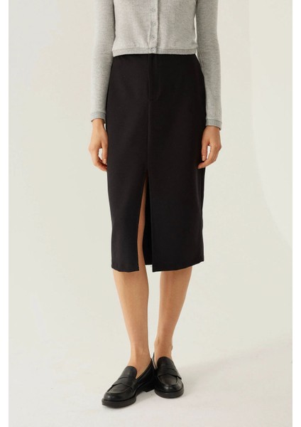 Kadın Yarık Maxi Etek Black