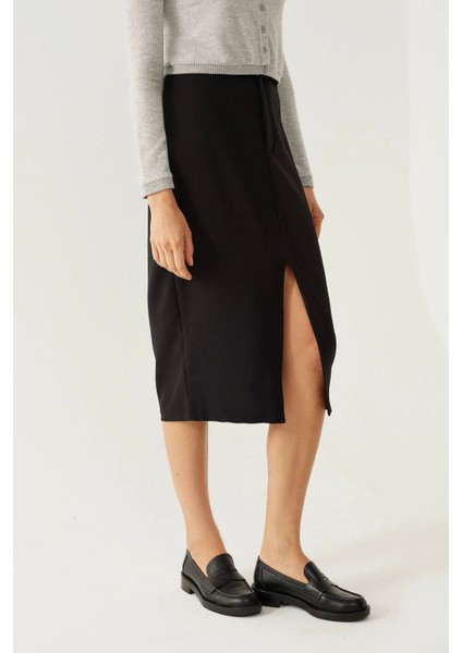 Kadın Yarık Maxi Etek Black