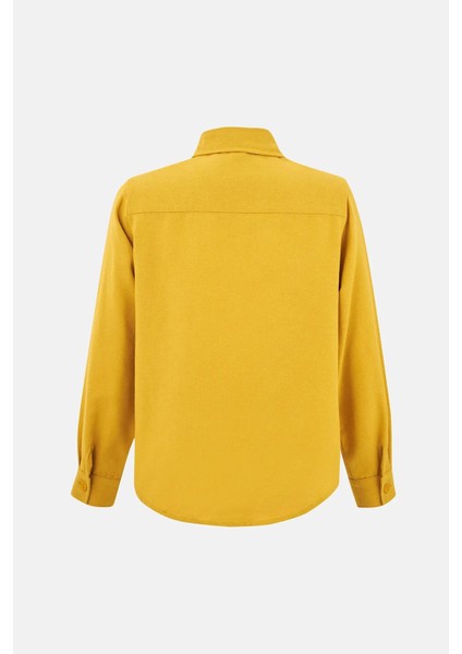 Kadın Keten Karışımlı Gömlek Kehribar Sarısı