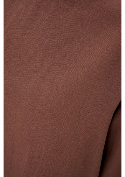 Kadın Keten Karışımı Çikolata Kahverengi Üst Brown
