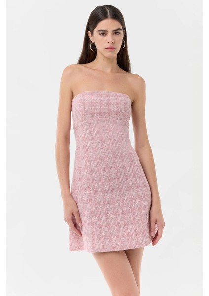 Kadın Tüvit Süper Mini Elbise Neon Pembe