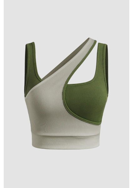 Kadın Kontrast Asimetrik Yaka Bluz Multicolor