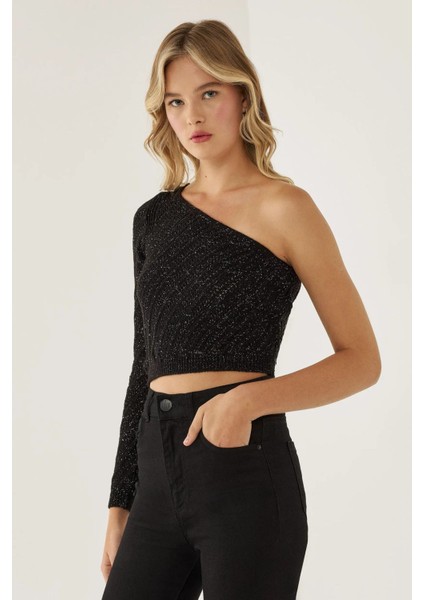 Kadın Tek Kollu Triko Üst Black