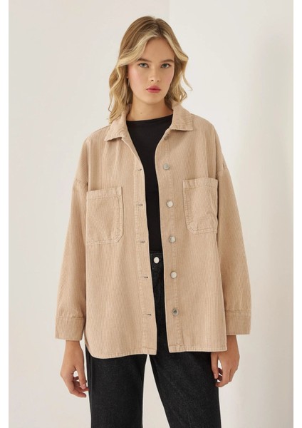 Kadın Oversized Kadife Ceket Natural