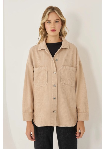 Kadın Oversized Kadife Ceket Natural