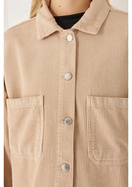 Kadın Oversized Kadife Ceket Natural
