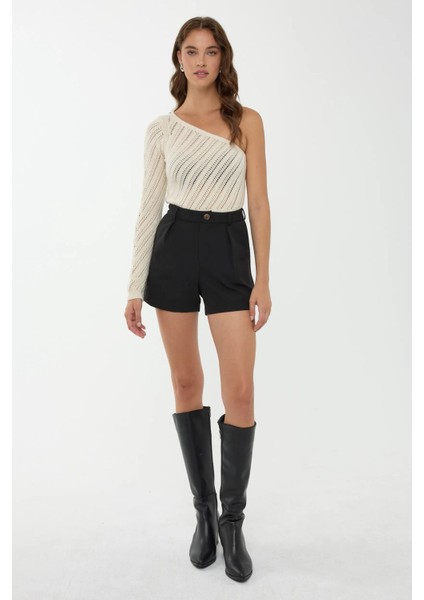 Kadın Tek Kollu Triko Üst White