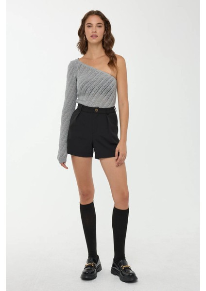 Kadın Tek Kollu Triko Üst Grey