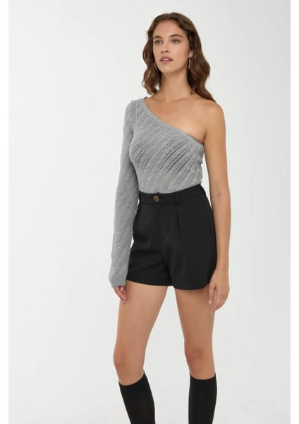 Kadın Tek Kollu Triko Üst Grey