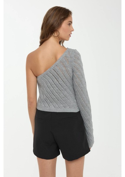 Kadın Tek Kollu Triko Üst Grey