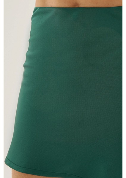Kadın Saten Düz Mini Etek Green