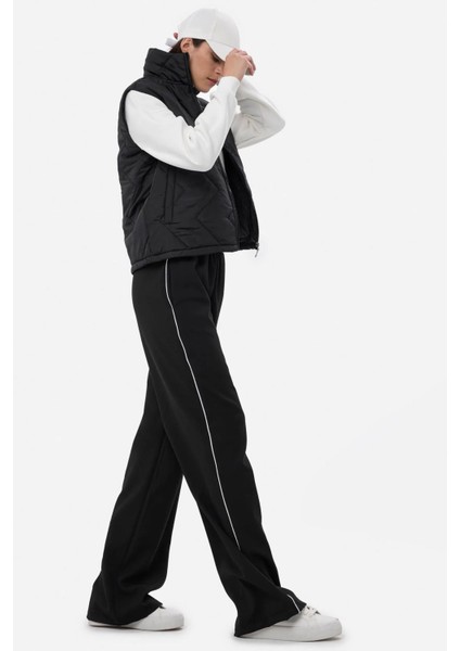 Kadın Kontrast Detaylı Geniş Kesim Elastik Bel Pantolon Black