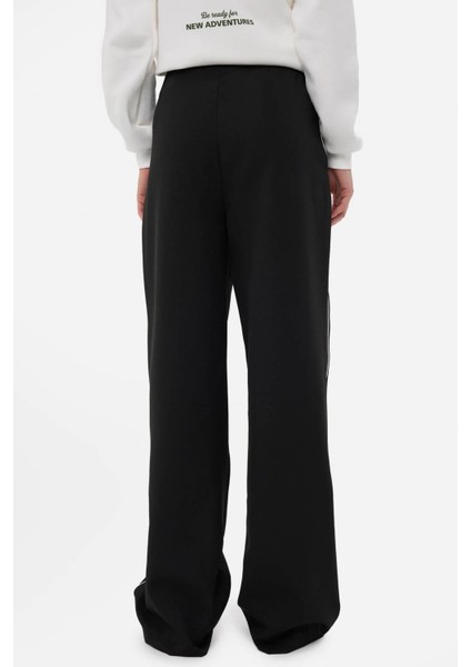 Kadın Kontrast Detaylı Geniş Kesim Elastik Bel Pantolon Black