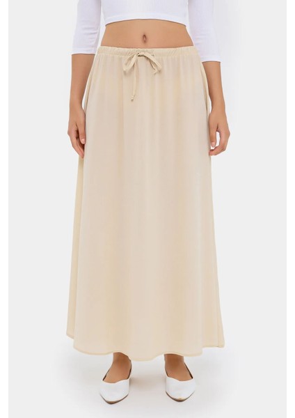 Kadın Bağcıklı Uzun Etek Natural