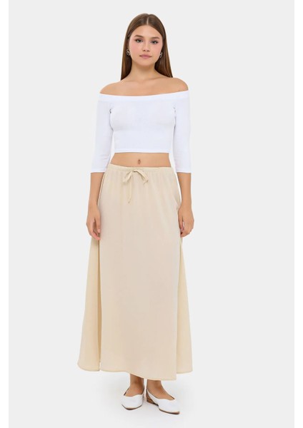 Kadın Bağcıklı Uzun Etek Natural