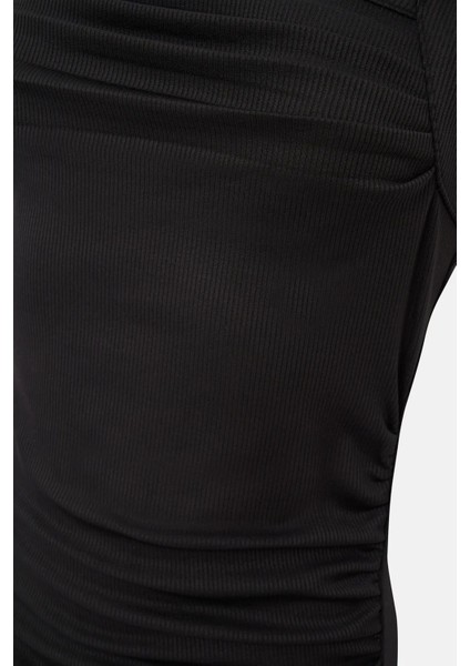 Kadın Burmalı Orta Boy Elbise Siyah