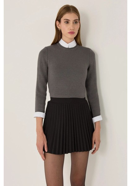 Kadın Temel Örme Üst Gri