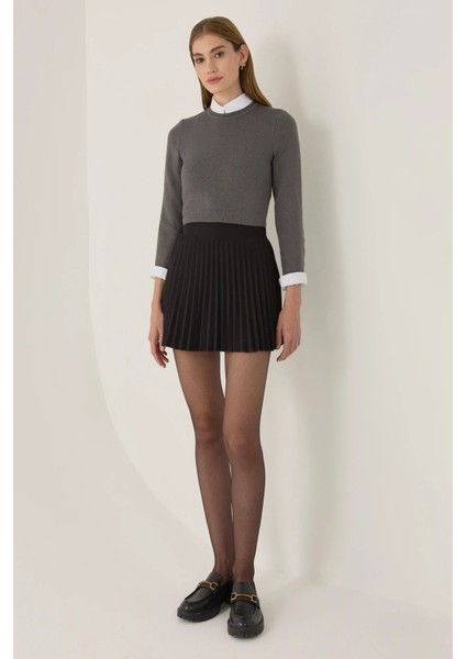 Kadın Temel Örme Üst Gri