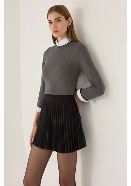 Kadın Temel Örme Üst Gri