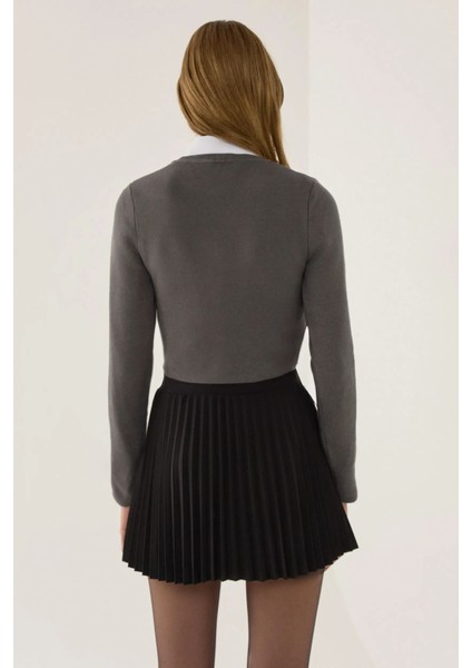 Kadın Temel Örme Üst Gri