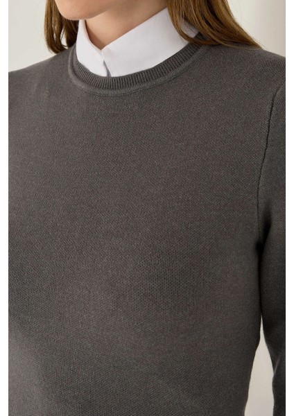 Kadın Temel Örme Üst Gri