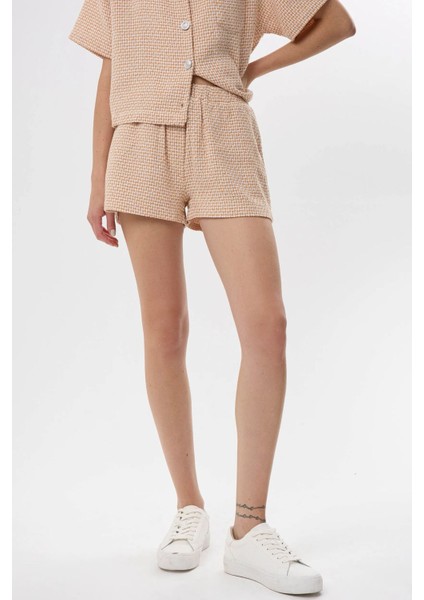 Kadın Tweed Şort Kehribar Sarısı