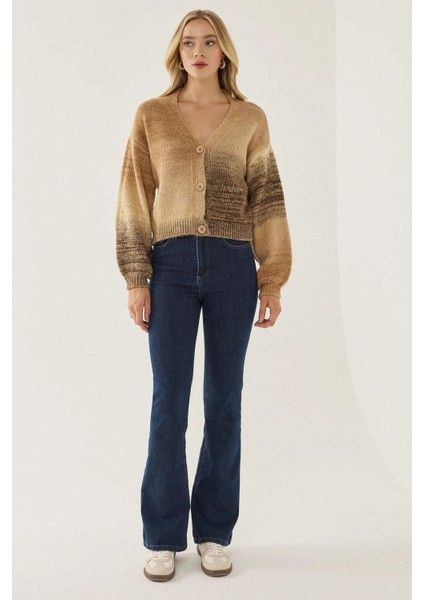 Kadın Relaxed Fit Gradient Hırka Brown