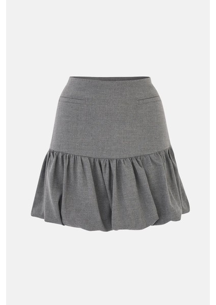 Kadın Balon Mini Etek Gri