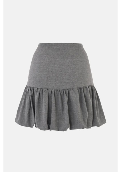 Kadın Balon Mini Etek Gri