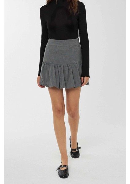 Kadın Balon Mini Etek Gri