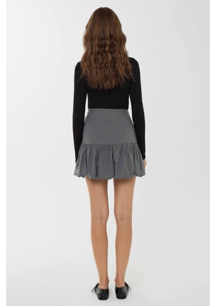 Kadın Balon Mini Etek Gri