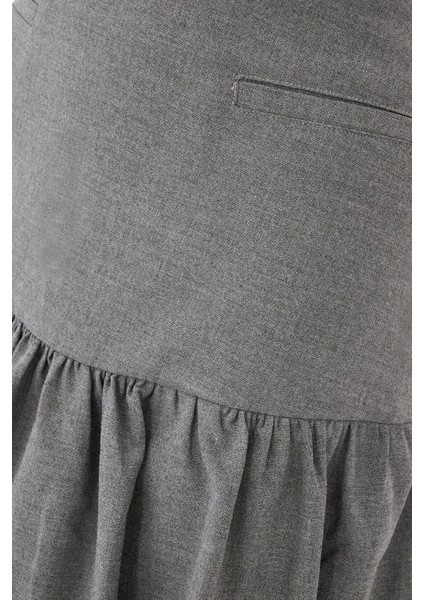 Kadın Balon Mini Etek Gri