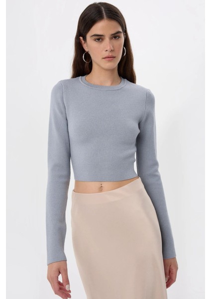Kadın Temel Örme Üst Grey